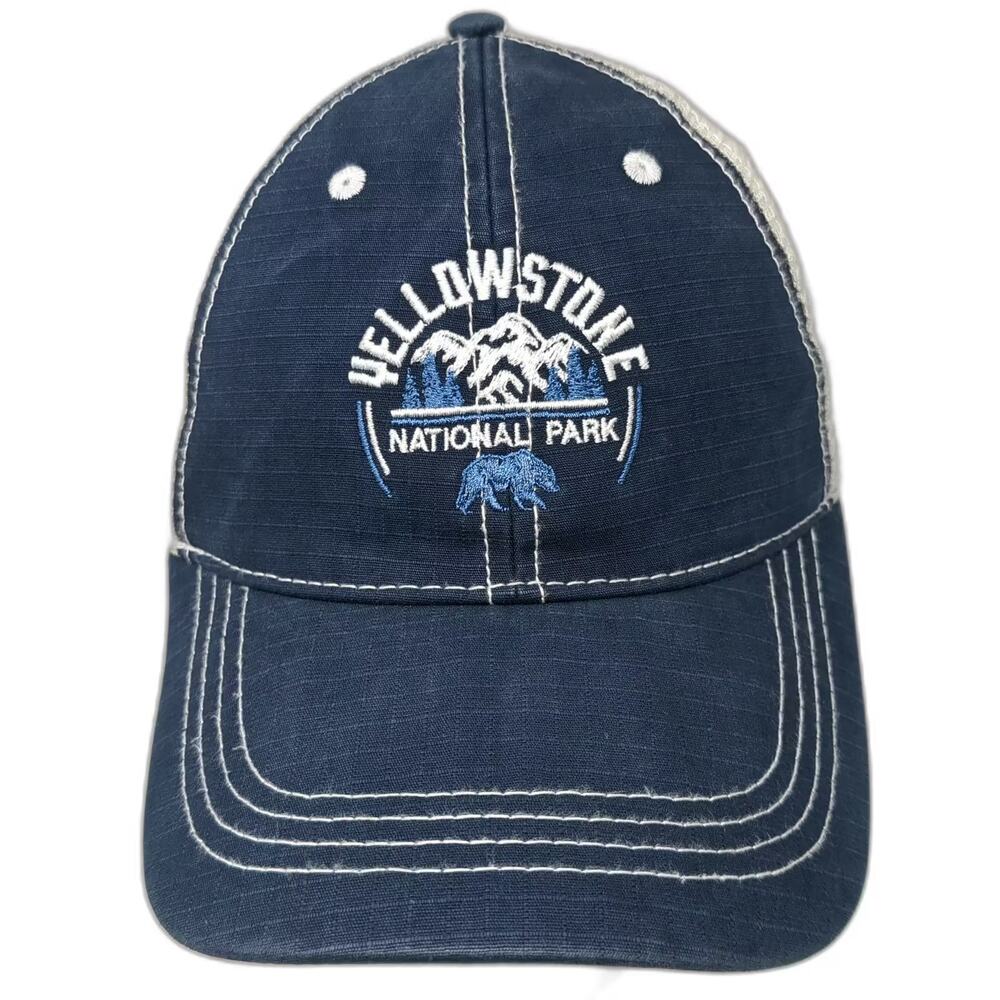 Prairie Mountain Yellowstone National Park Trucker Hat Blue White OS Adjustable